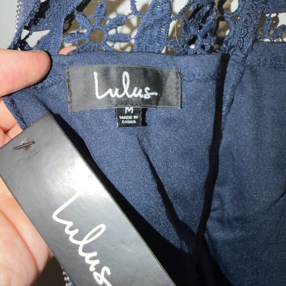 NWT Lulus M Navy Lace Cocktail Dress Sleeveless Sheath Party - Picture 3 of 7